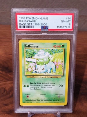 PSA 8 NM-MT 1999-2000 POKEMON BASE SET 4TH PRINT BULBASAUR  44/102 - Image 1 of 2