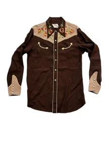 Vintage 50’s California Ranchwear Western Shirt Sz 15 Brown Gabardine EXCELLENT - Picture 1 of 15