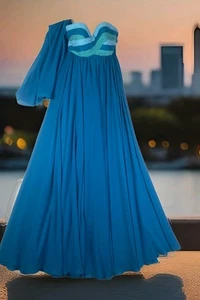 Maßgeschneidert Maxi blau & grün gerafft drapiert trägerlos formell Abendkleid passt Small - Bild 1 von 17