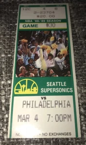 3/4/89 Seattle Super Sonics Philadelphia 76ers NBA Ripped GAME USED Ticket Stub - Picture 1 of 2