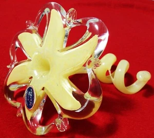 Murano Handblown Yellow & Clear Glass Flower  - Made In Italy - Picture 1 of 6