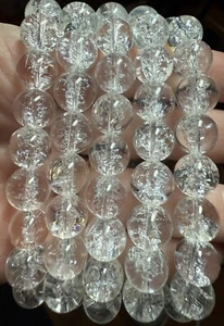 DIY Crackle Clear Quartz Crystal Beads Approx 10mm, LOT Of 5 Bracelets - Picture 1 of 2