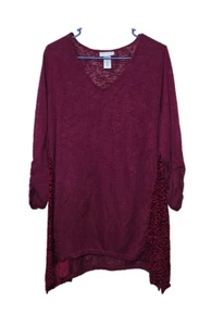 Catherines Damen Gr. 1X weinrot rot 3/4 Ärmel V-Ausschnitt Shirt Samt geraffte Ärmel - Bild 1 von 12