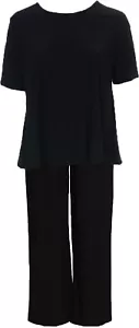 Plain Black Short Sleeve Swing Top Pull On Palazzo Trouser Matching Suit Ladies - Picture 1 of 5