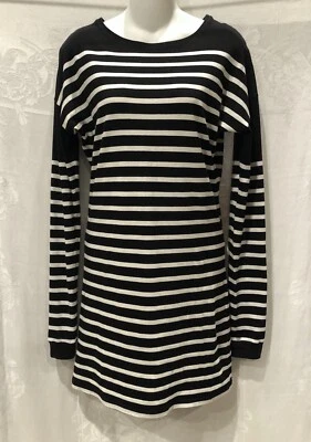 SAINT LAURENT черный и слоновой кости в полоску хлопок Джерси платье S $600 - Изображение 1 из 4