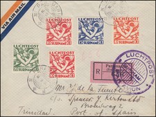 Luftpost Surinam-Trinidad LUCHTPOST 152-155 auf R-Brief PARAMARIBO 9.9.1930