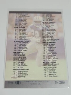 EMMITT SMITH 1991 Fleer Ultra Checklist #299 w/ Cunningham on reverse.  COWBOYS - Image 1 of 2