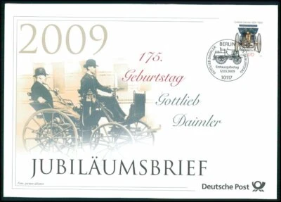 GERMAN POST ANNIVERSARY-FDC 2009 GOTTLIEB DAIMLER BENZ CARS AUTOMOBILE u753 - Image 1 of 4