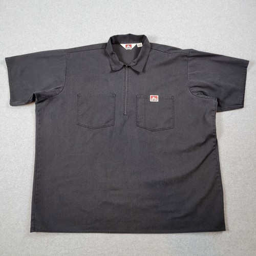 Vintage 90s BEN DAVIS Hickory Stripe Half Zip Work Shirt Men's L