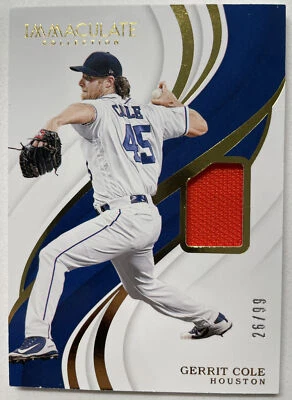 2019 Gerrit Cole Panini No. 130 Immaculate Collection Relic Card Numbered 26/99 - Image 1 of 2