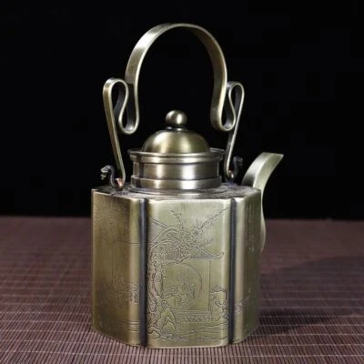 Chinese collect white brass teapost HandMade coloured drawing pot - Image 1 of 4