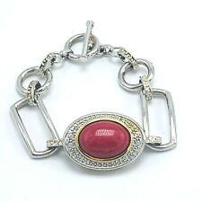 Sterling Silver Red Jade and White Sapphire Bracelet by Michael Valitutti