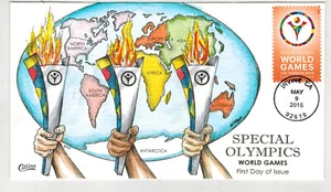 2015 COLLINS HANDPAINTED FDC 4986 SPECIAL OLYMPICS WORLD GAMES IRVINE CA - Picture 1 of 1