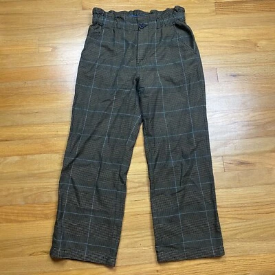 Pantalones Kyla recortados a cuadros marrón Sundance talla 8 pierna ancha bolsa de papel relajada cintura Foto 1 de 4