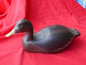 Decorative Wooden Black Duck Factory Made DUCK DECOY with Glass Eyes 15" x 7 "  - Picture 1 of 11