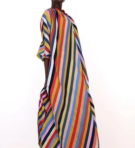 NWT Marrakshi Life Touareg Rainbow Stripe Dress Caftan Cotton Kaftan Robe S - Picture 1 of 21