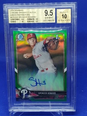 2018 Bowman Chrome Spencer Howard Green Refractor /99 Auto BGS 9.5 Gem Mint ++ - Image 1 of 2