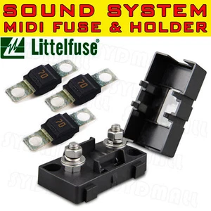 3 PIEZAS FUSIBLE DE PERNO MIDI 70AMP + SOPORTE DE FUSIBLE PARA BATERÍA DUAL Y MEGA SISTEMA DE SONIDO - Imagen 1 de 4