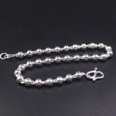 Pure Silver 999 Bracelet Solid Silver 4mm Beaded Link For Women 7.5inch Length - Image 1 of 4