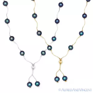 Collar con cuentas negro de agua dulce de 8 mm para damas en oro amarillo o blanco 14k - Imagen 1 de 3