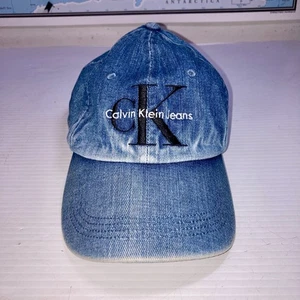 Vintage Calvin Klein CK Jeans Denim Baseball Cap Hat Blue Made In Taiwan - Picture 1 of 8