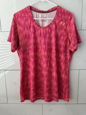 Camisa Under Armour Mujer Mediana HeatGear Manga Corta Rosa Naranja Rayas  Foto 1 de 4
