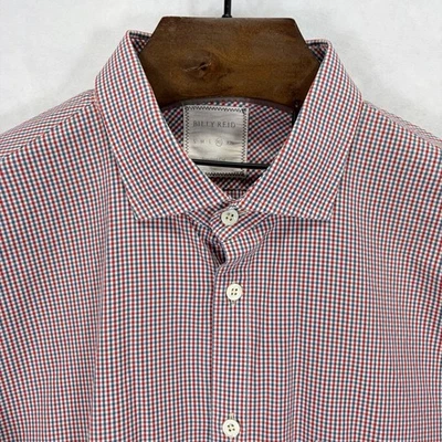 Camisa Billy Reid Abotonada Para Hombre Extra Grande Roja Azul Cuadros Guinga Manga Larga Foto 1 de 4