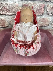 8” Kathe Kruse Doll  Set made In Germany Carrier Doll With Red White Pajamas - Picture 1 of 14