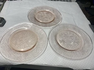 Macbeth Evans Pink Dogwood Depression Glass 8" Salad Plates Set of 3 - Picture 1 of 13