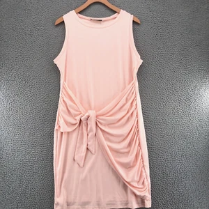 Lillusory Dress Womens Large Pink Knee Length T Shirt Ruched Front Tie Knit NWT - Picture 1 of 10