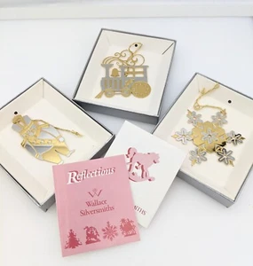 Wallace Silversmiths Ornament Set of 3 Snowflake Soldier Train w/Box Christmas - Picture 1 of 12