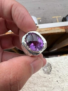 10k White Gold 4.0 Carat Natural Amethyst Gemstone Ring Valentine Gift For Men's - Picture 1 of 8
