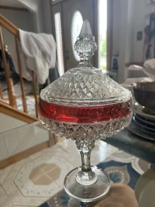 Vintage Indiana Glass Diamond Point Ruby Red Flashed Lidded Pedestal Compote - Picture 1 of 12