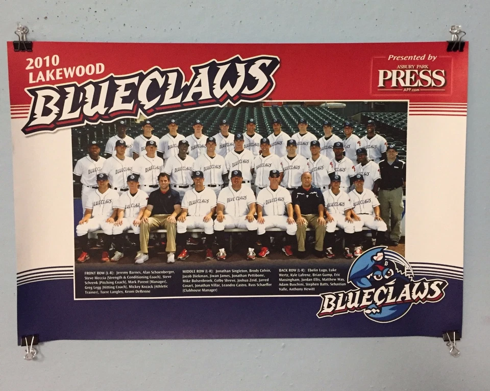 NJ LAKEWOOD BLUE CLAWS  BASEBALL TEAM 2010 POSTER MLB PLAYERS MOVED TO  MAJORS. - Image 1 of 1
