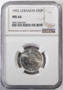 1952 LEBANON 50 Piastre. Silver NGC MS 66 - Picture 1 of 4