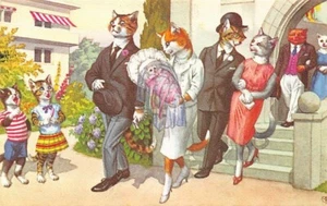 Postcard Art: Cats Leaving Church after Christening Baby, Mainzer, Posted 1980 - Bild 1 von 2