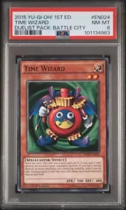 Yu-Gi-Oh! Time Wizard 1st Edition Battle City PSA Graded 8 - Picture 1 of 5