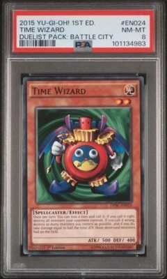 Yu-Gi-Oh! Time Wizard 1st Edition Battle City PSA Graded 8 - Image 1 of 4