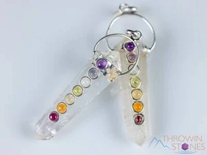 Colgante punta de cristal CHAKRA & CUARZO TRANSPARENTE - Joyería curativa hecha a mano, E2119 - Imagen 1 de 10