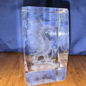 3” x 2” Laser Etched 3D Polished Crystal Paperweight Statue Dragon EUC Case - Picture 1 of 21