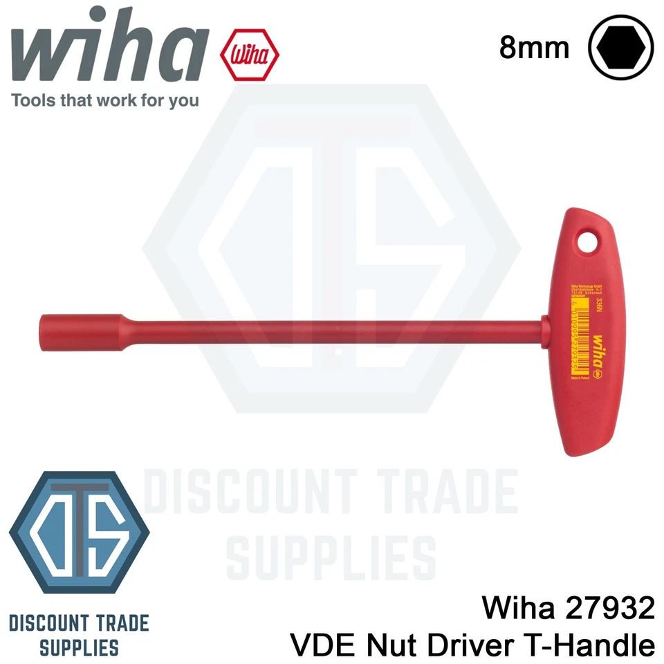 Wiha 27932 8mm Hex Nut Driver With T-Handle VDE Electric Allen Screws Nuts 200mm - Image 1 of 1