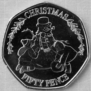 GIBRALTAR_50p Pence 2023_Christmas_Children building a snowman_unc_lose - Picture 1 of 2