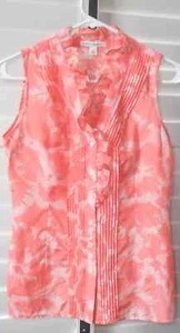 Blusa Banana Republic bianca pesca floreale spilla plissettata davanti carriera taglia 0 - Foto 1 di 2
