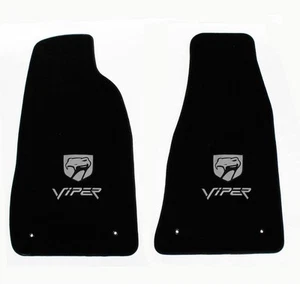NEW! Black Floor Mats 1992-2002 Dodge Viper Silver Embroidered Logo Snake Head - Picture 1 of 10