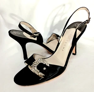 IVANKA TRUMP Size 8.5M Black Satin Upper Leather Outsole Rhinestone Slingback - Picture 1 of 12