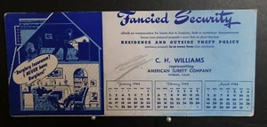Calendario 1944 Pubblicità Ink Blotter - American Surety Co. Fowler Calif - Foto 1 di 1