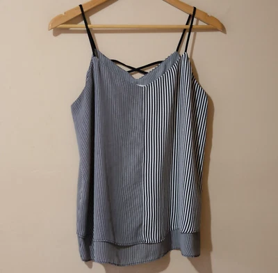 Maurices Tank Top Womens M Stripe V-Neck 100% Polyester Double Layer #p73-14 - Image 1 of 4