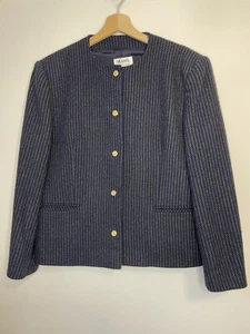 Planet Wool Blend Jacket Size Large Navy Collarless Smart Work Office - Picture 1 of 13