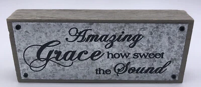 Ganz Woodstock Tin on Wood Block “Amazing Grace How Sweet” Free Stand 6x2.5” NWT - Image 1 of 4