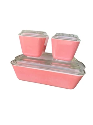 Pyrex Pink Refrigerator Casserole Dishes With Lids Vintage Set 0503501C - Image 1 of 4